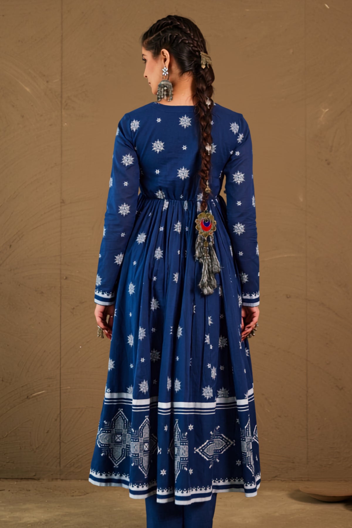 Abira Blue Mul Cotton Round Neck Anarkali Set