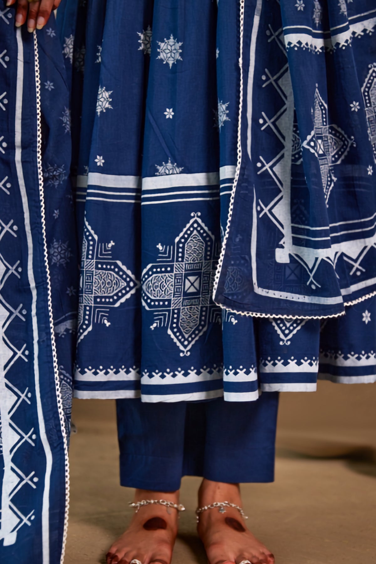 Abira Blue Mul Cotton Round Neck Anarkali Set