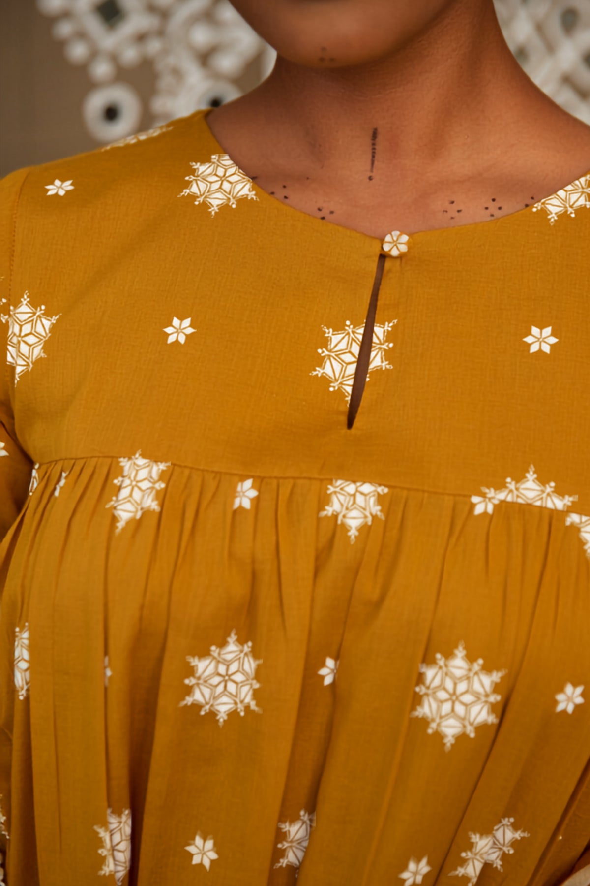 Chandan Ochre Mul Cotton Teired Anarkali Set