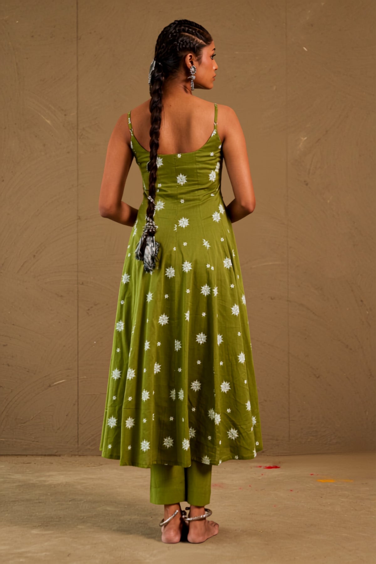 Henna Green Mul Cotton Adjustable Strap Anarkali Set