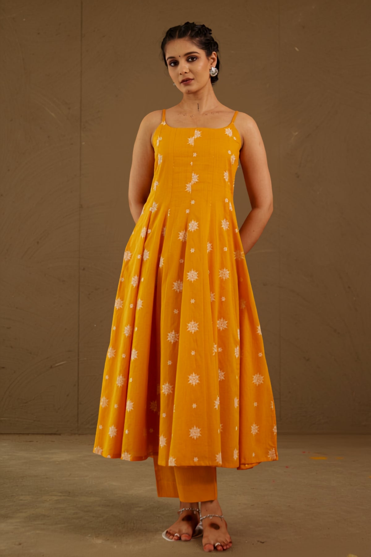 Kesar Orange Mul Cotton Adjustable Strap Anarkali Set