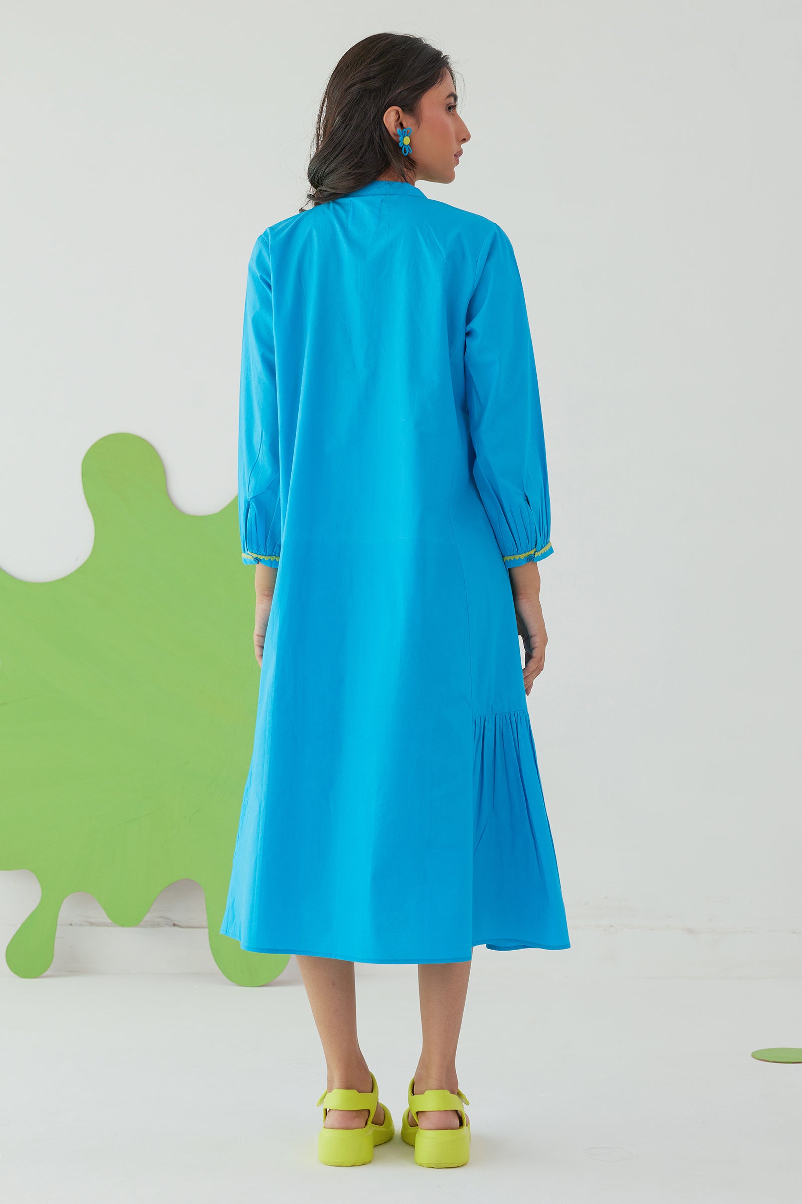 LAGOON BLUE POPLIN CALF LENGTH DRESS