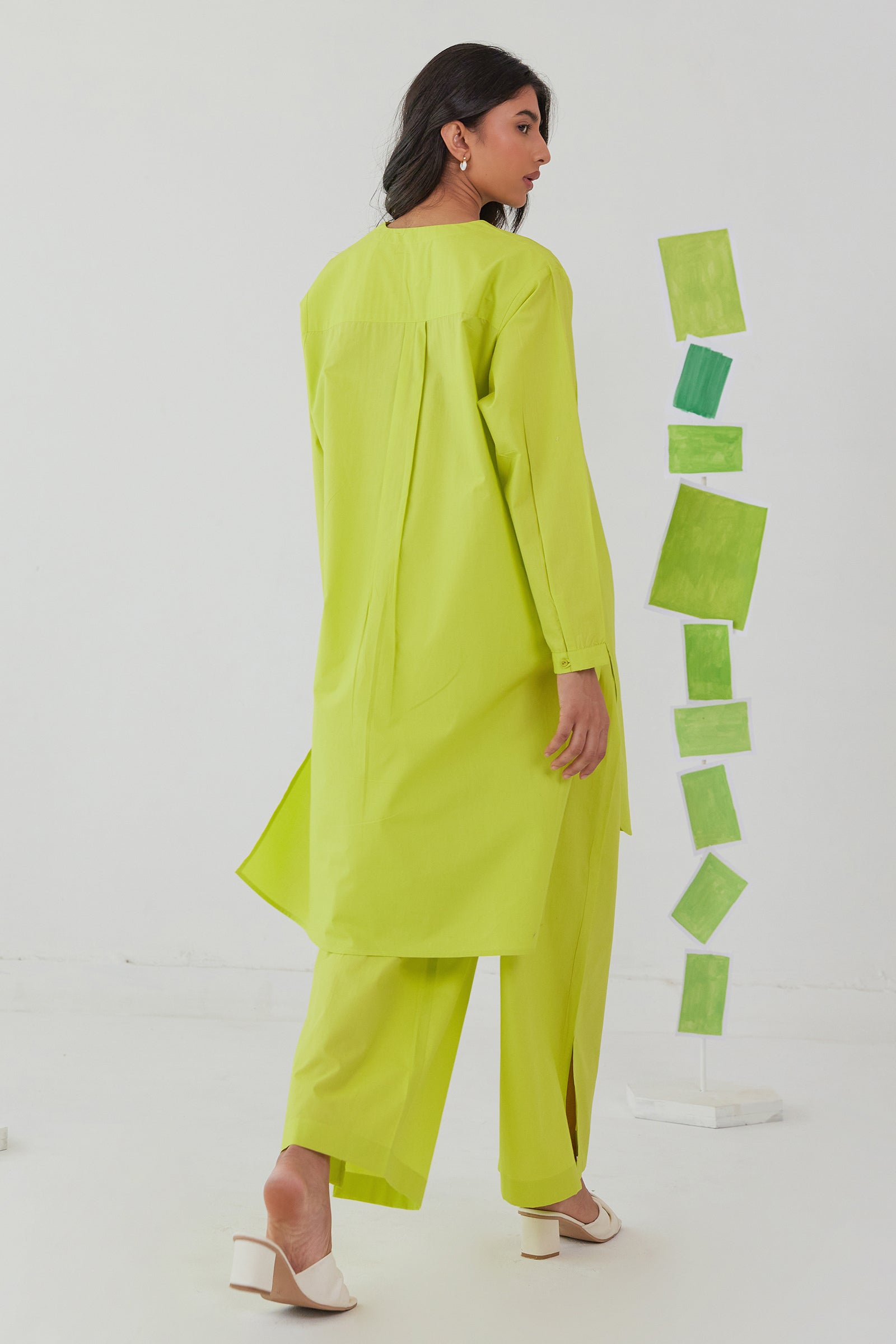 JADE LIME NEON POPLIN KURTA PANT CO-ORD SET