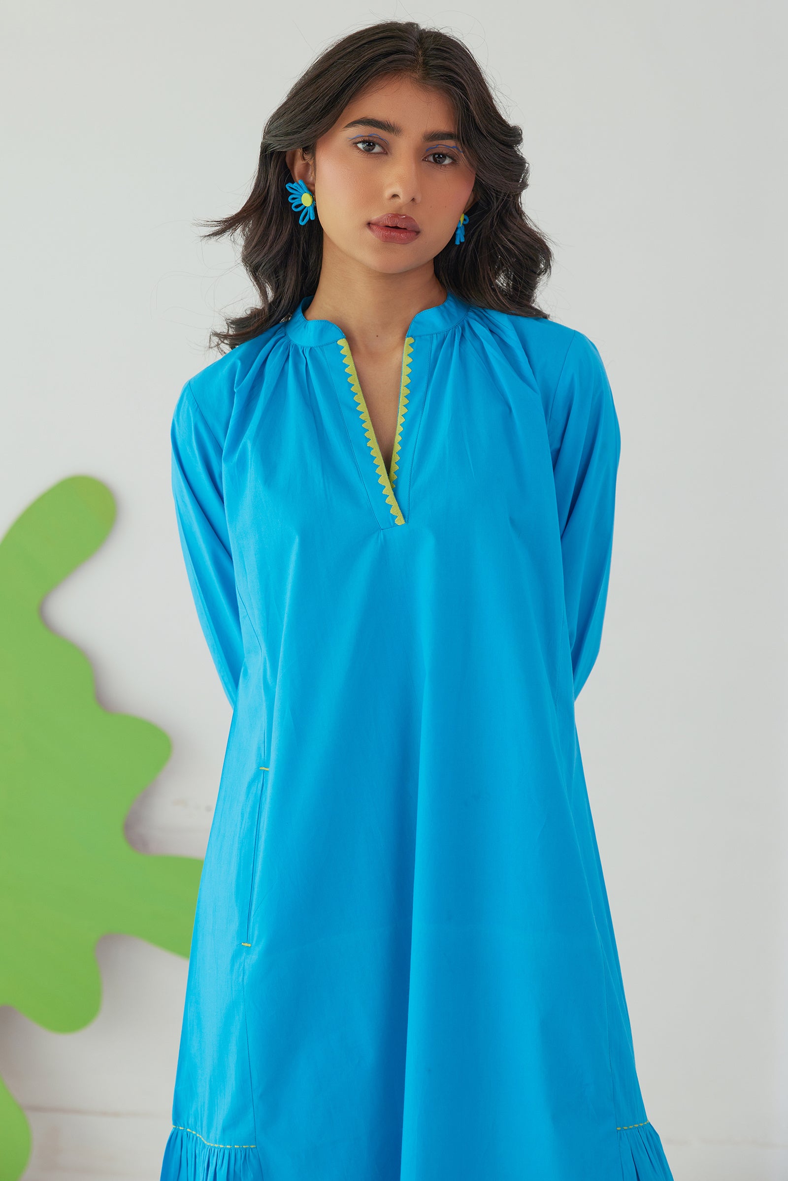 LAGOON BLUE POPLIN CALF LENGTH DRESS