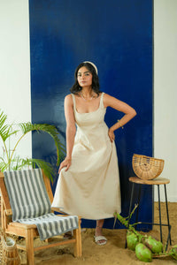BEIGE  SLEEVELESS FITTED DRESS