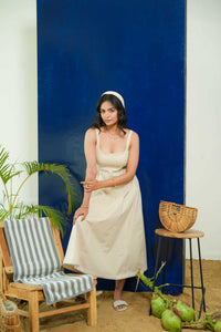 BEIGE  SLEEVELESS FITTED DRESS