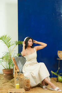 BEIGE  SLEEVELESS FITTED DRESS