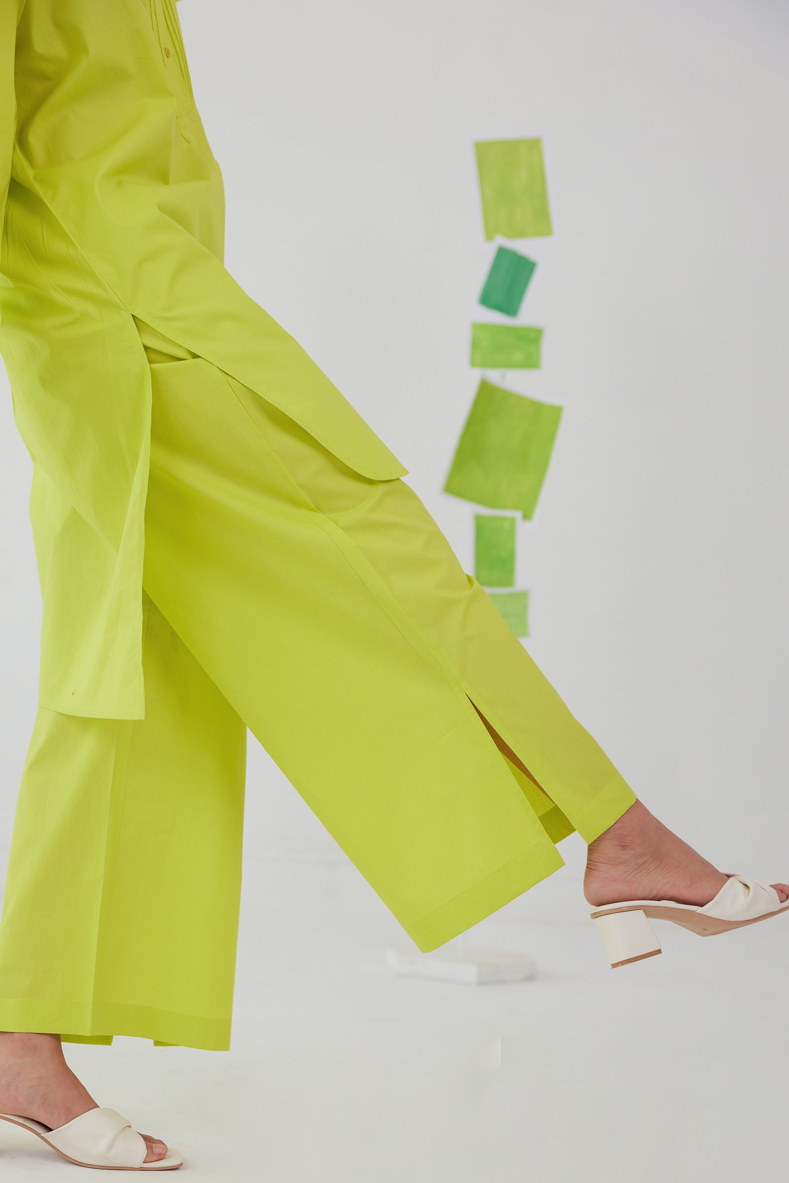 JADE LIME NEON POPLIN KURTA PANT CO-ORD SET