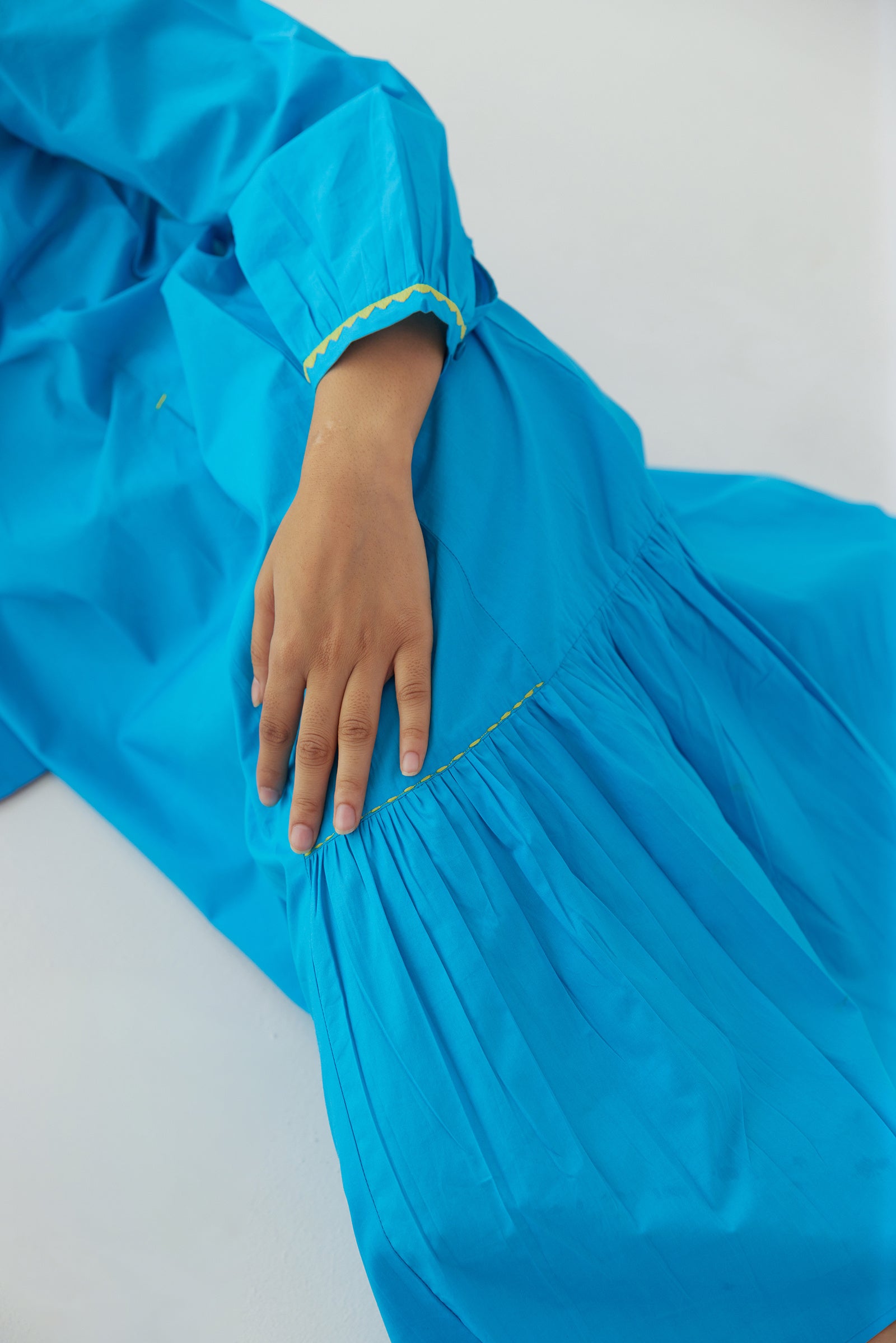 LAGOON BLUE POPLIN CALF LENGTH DRESS