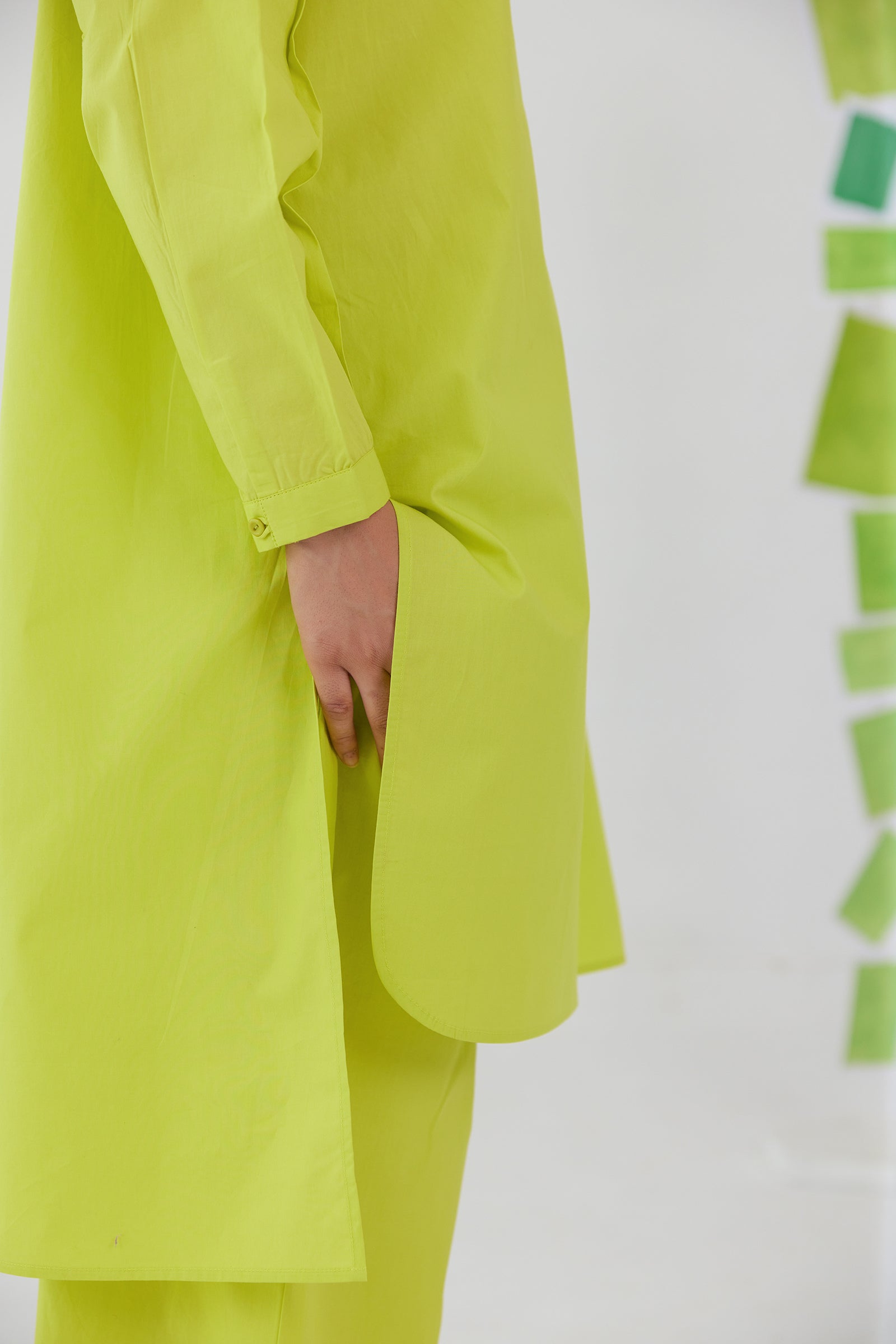 JADE LIME NEON POPLIN KURTA PANT CO-ORD SET