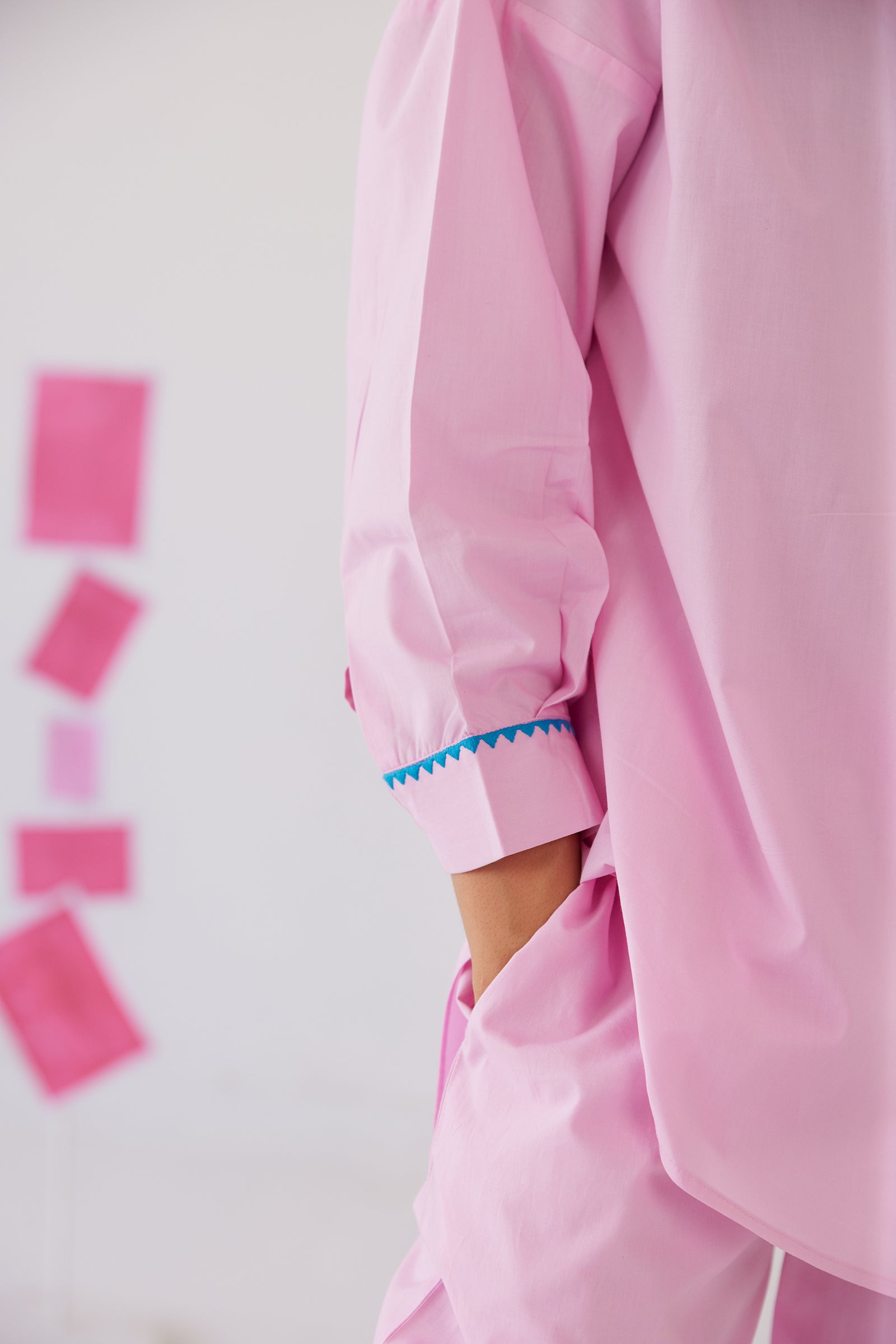 DELIGHT PINK POPLIN EMBROIEDERED SHIRT CO-ORD SET