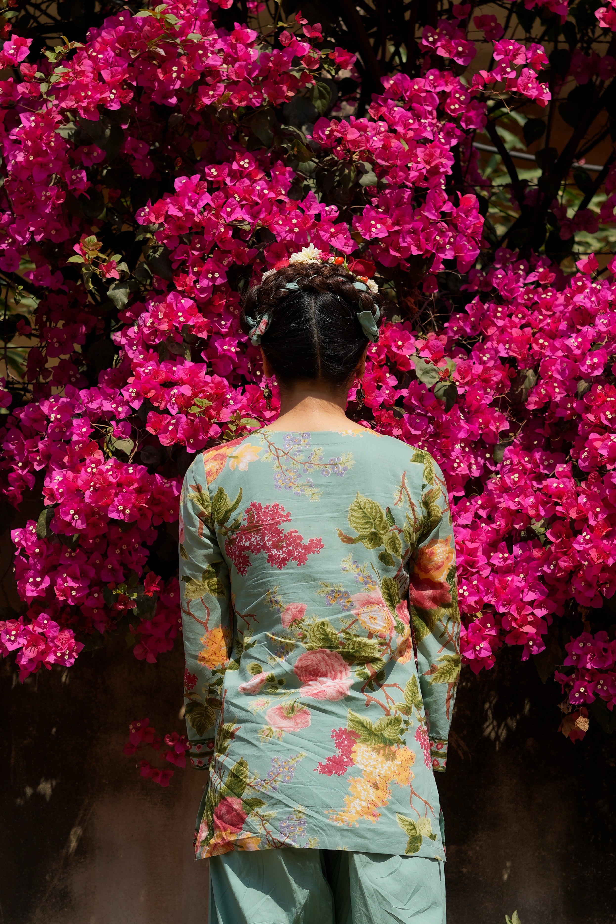 SAGE GREEN NEHER  KURTA WITH FARSI SALWAR  SET OF 2