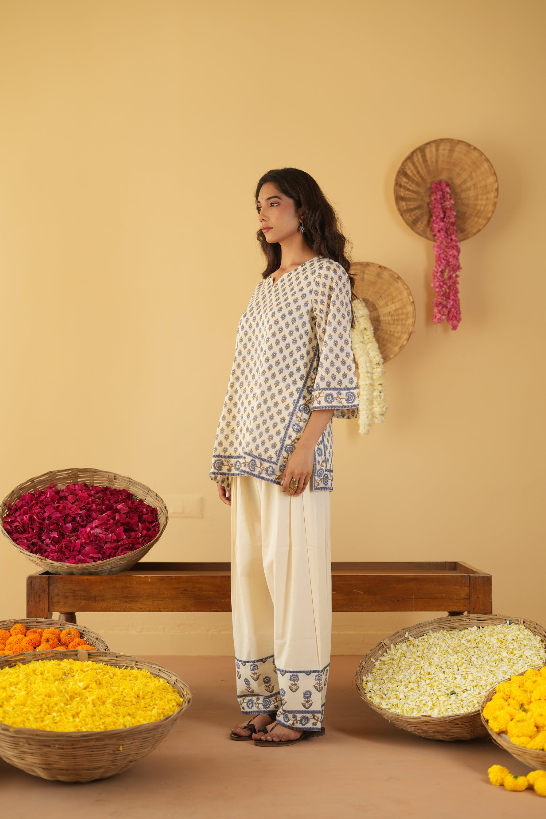 BLUE & OFF WHITE VANYA KURTA WITH FARSI SALWAR SET OF 3