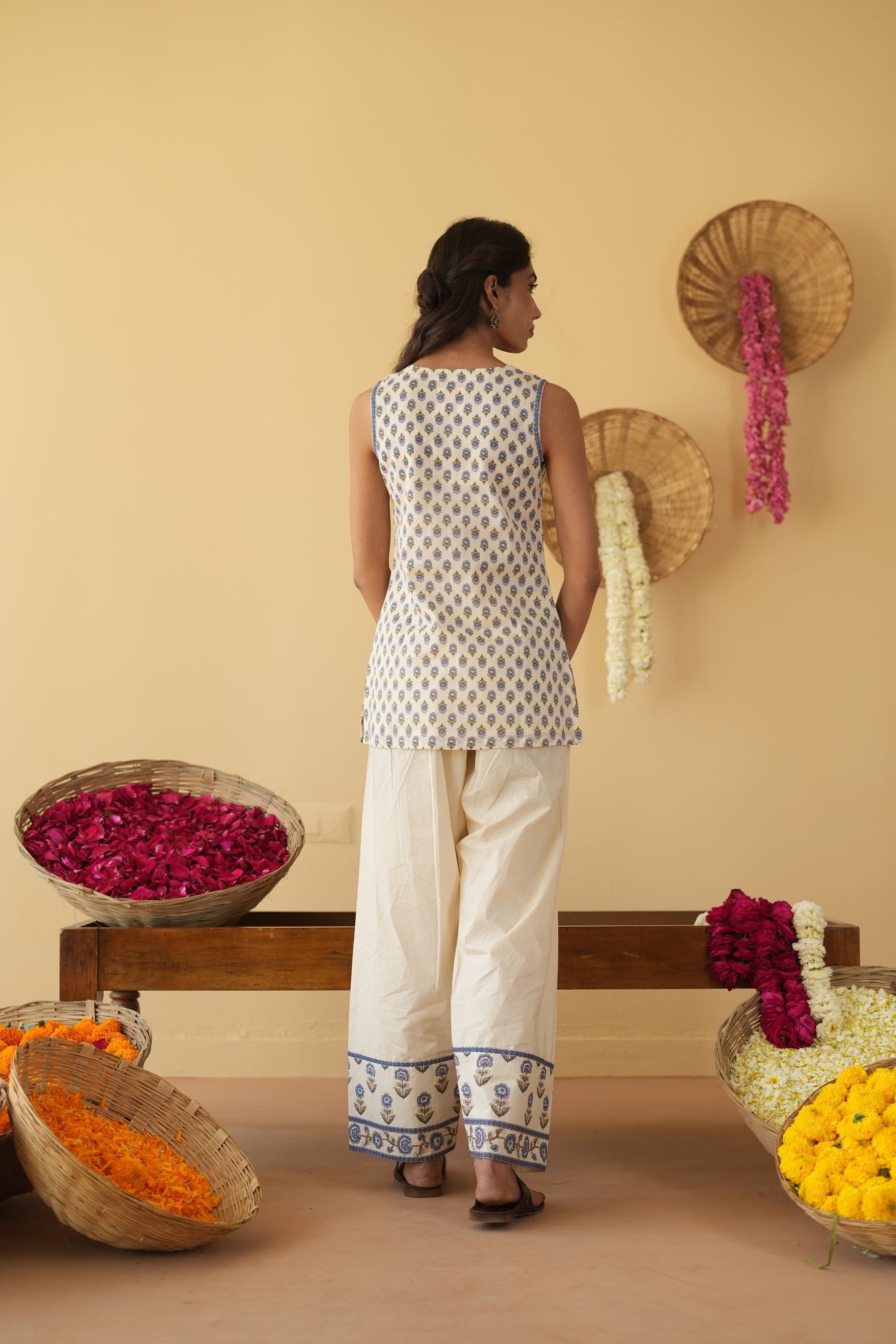 BLUE  ALINA KURTA WITH FARSI SALWAR SET OF 3