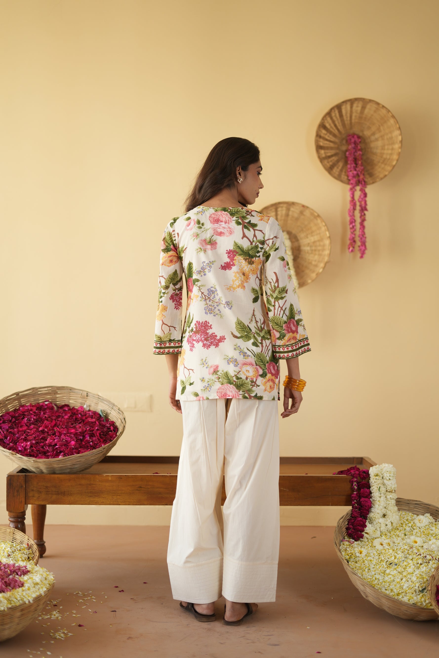 OFF WHITE  NEHER KURTA WITH FARSI SALWAR  SET OF 3