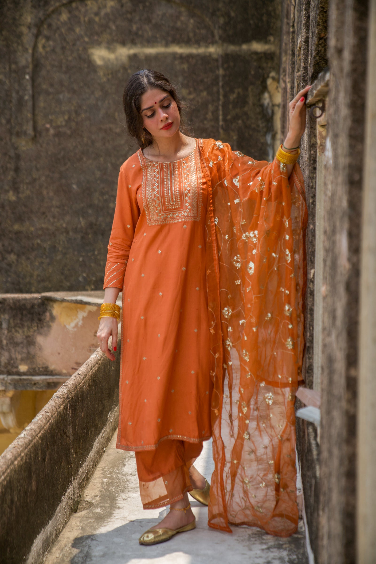 Adbhut Orange Festive Embroidered Kurta Set