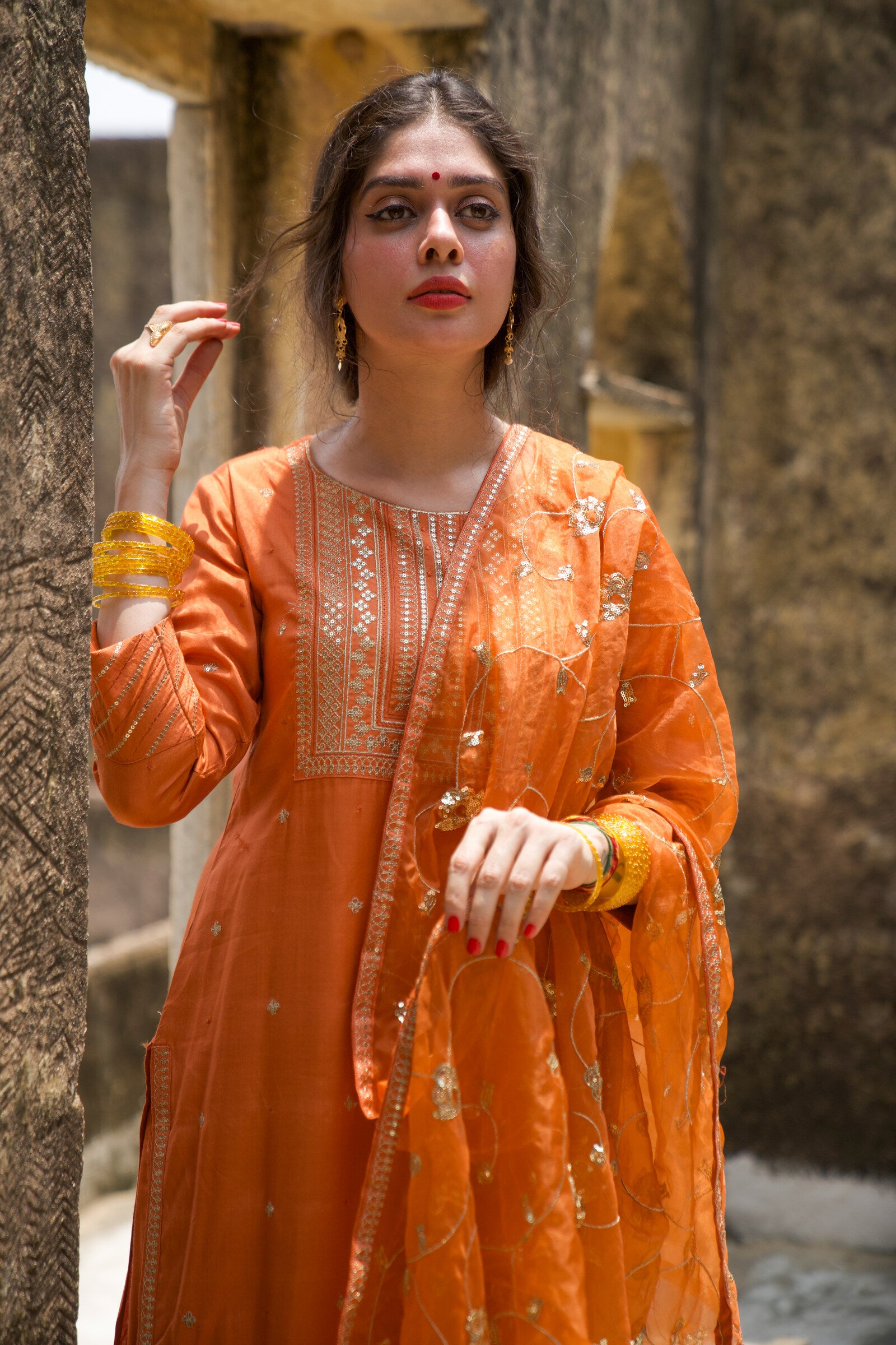 Adbhut Orange Festive Embroidered Kurta Set