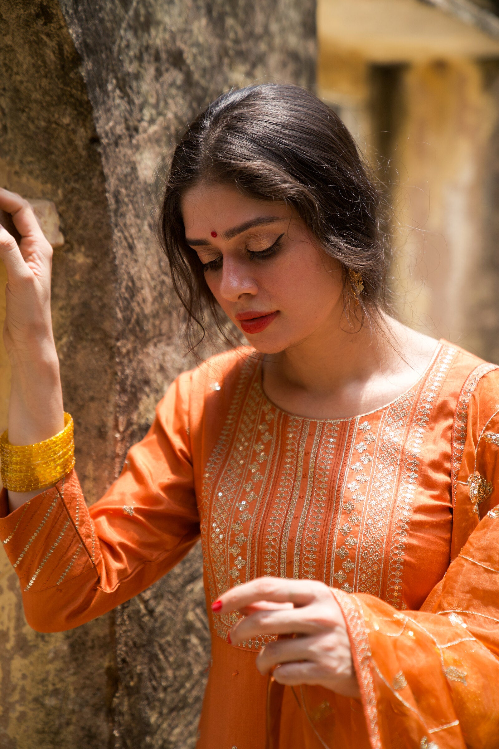 Adbhut Orange Festive Embroidered Kurta Set