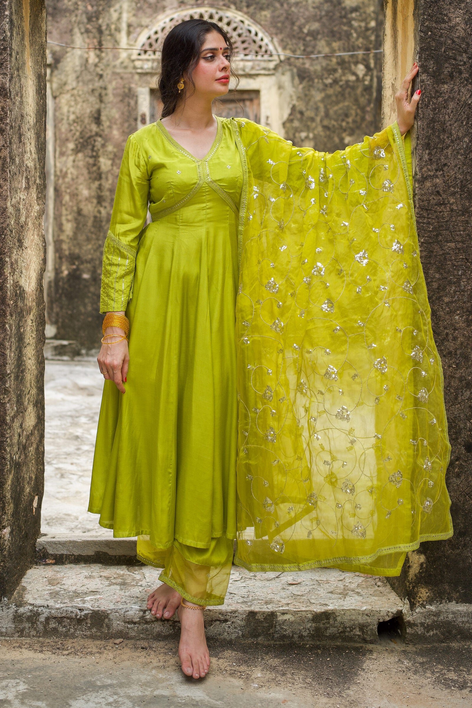 Mayavi Light Green Festive Embroidered Anarkali Set