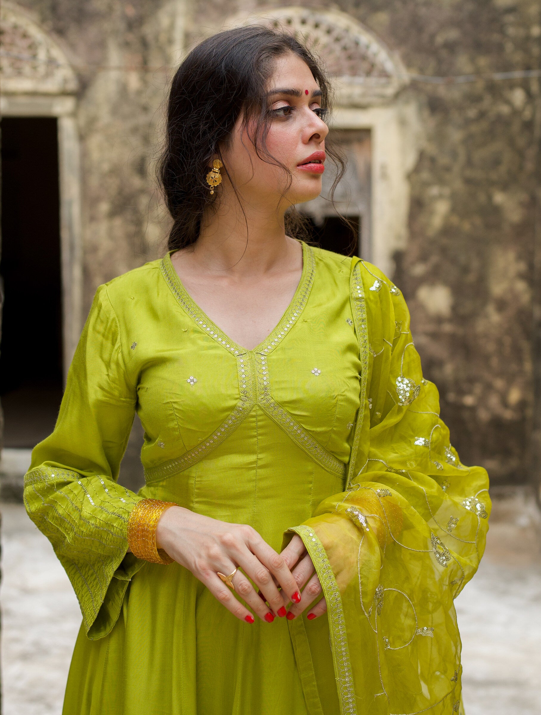 Mayavi Light Green Festive Embroidered Anarkali Set