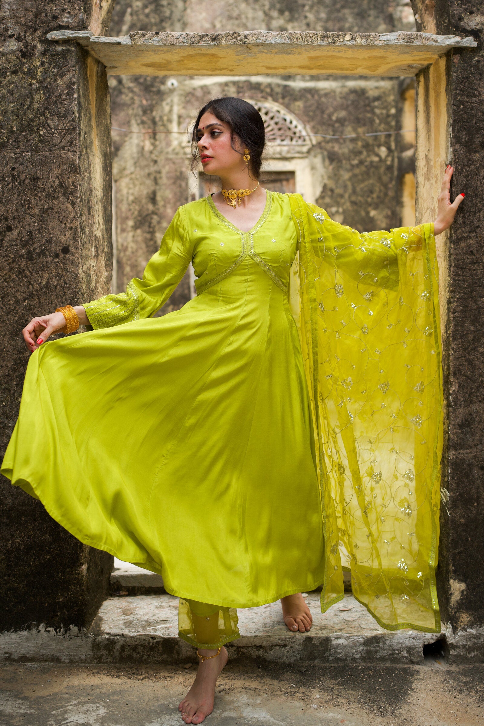 Mayavi Light Green Festive Embroidered Anarkali Set