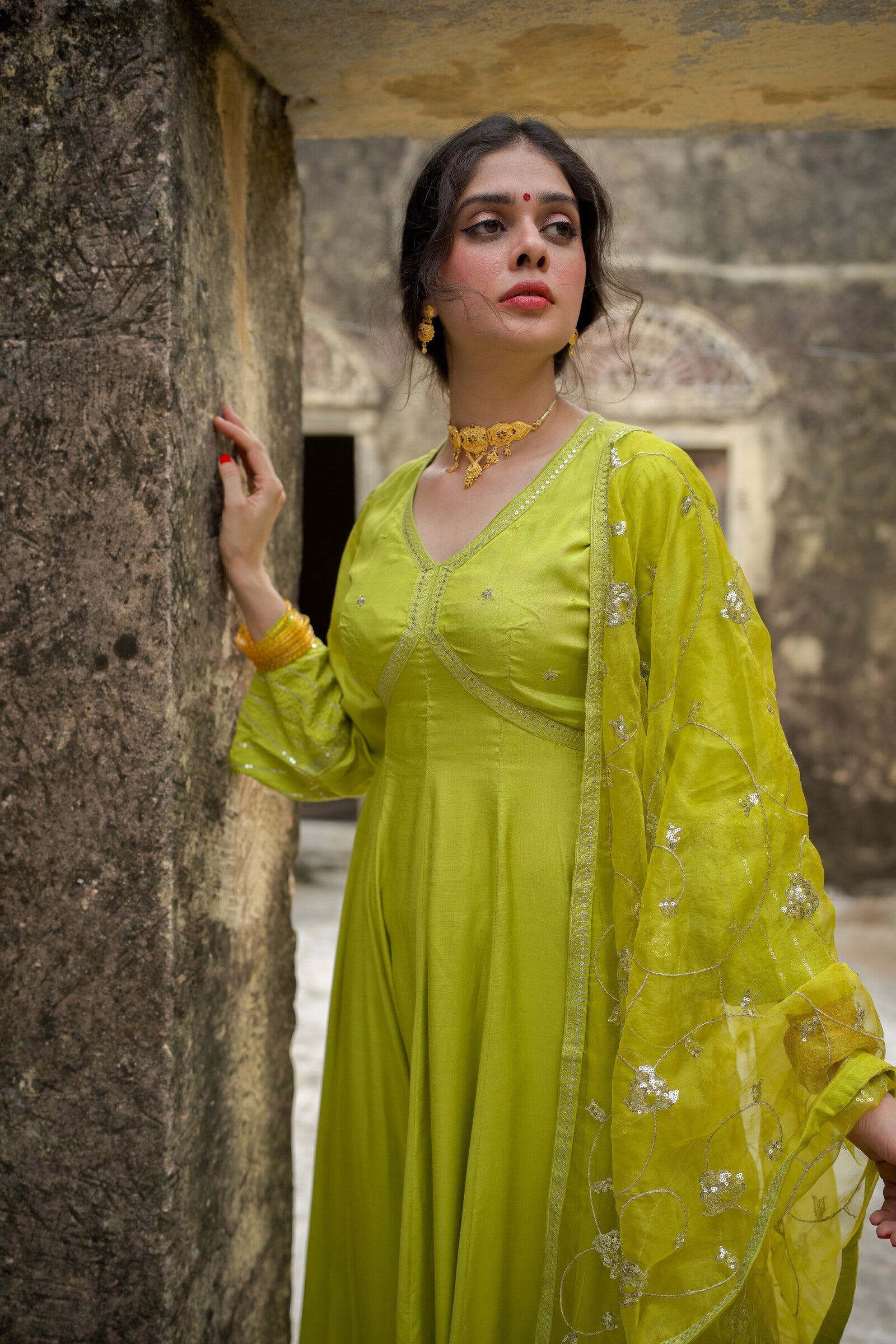 Mayavi Light Green Festive Embroidered Anarkali Set