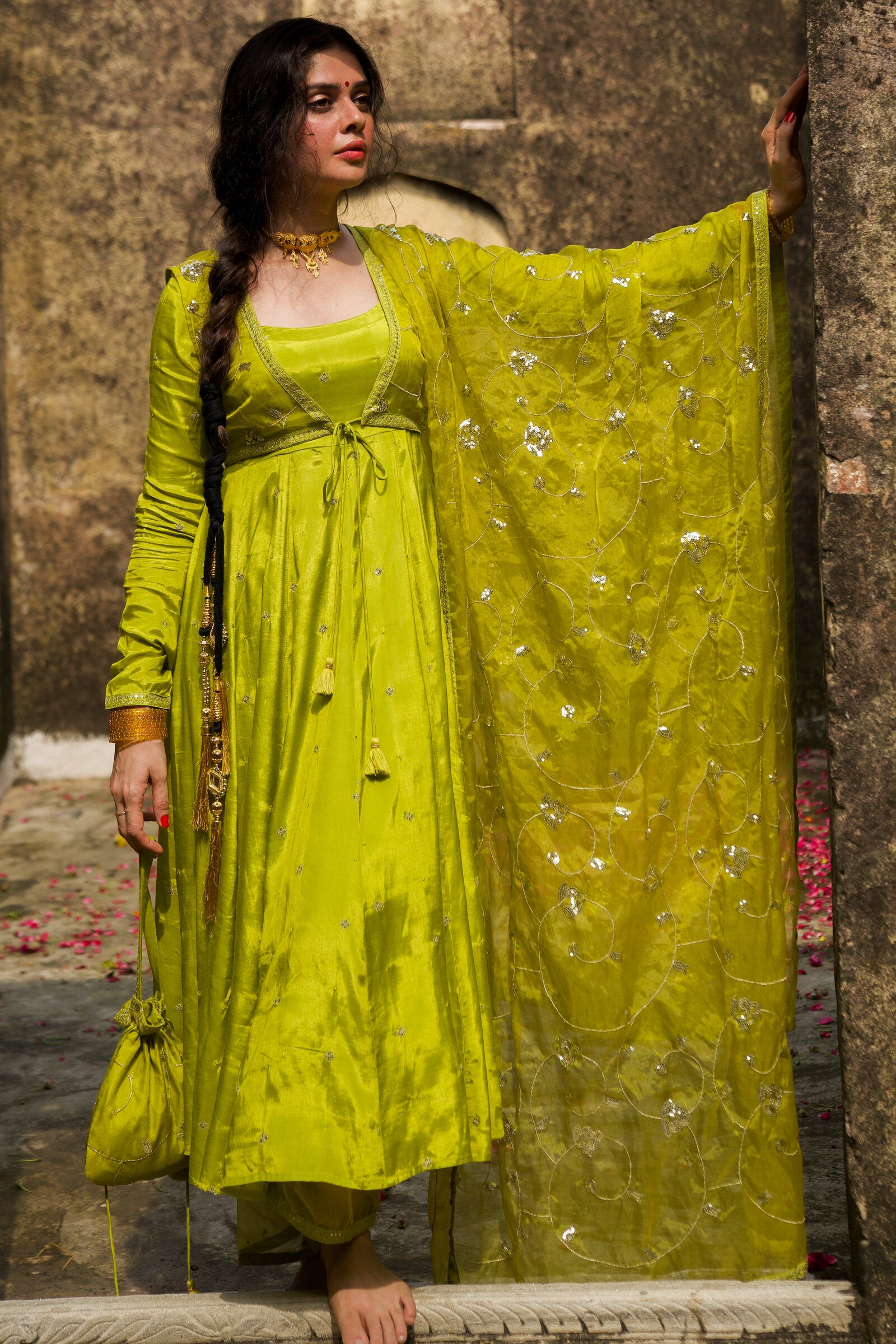 Jaadugari Light Green Festive Embroidered Anarkali with Koti Set