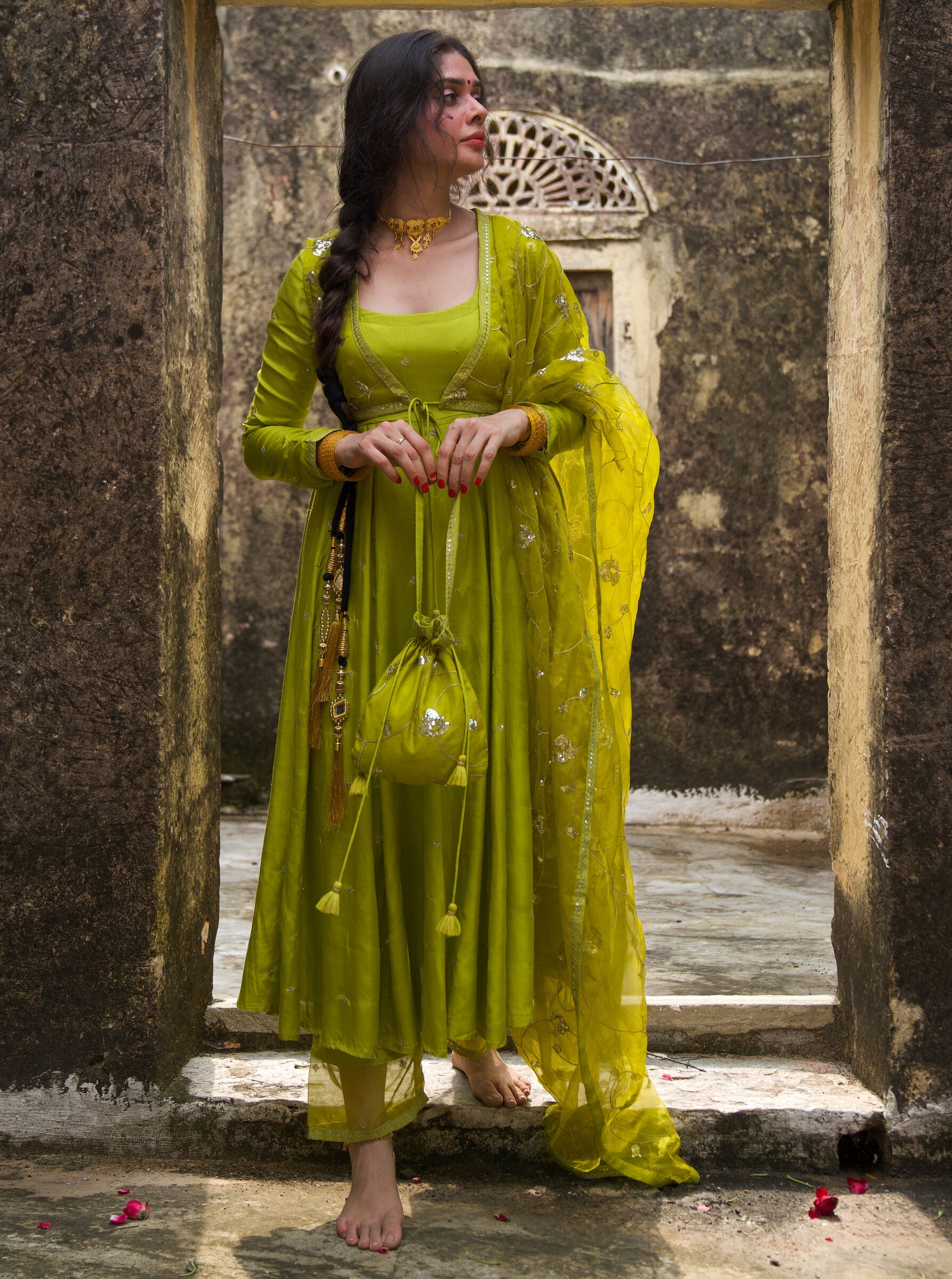 Jaadugari Light Green Festive Embroidered Anarkali with Koti Set