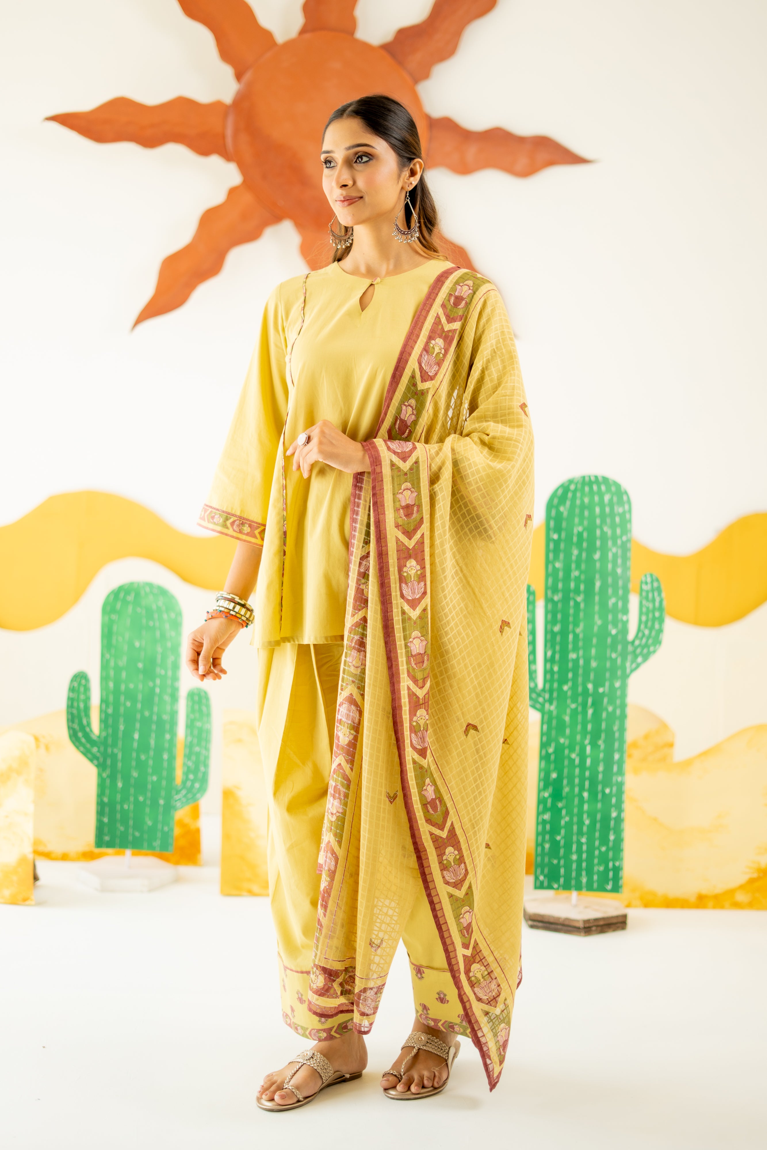 WARM OLIVE MAYARA KURTA AND FARSI SALWAR SET OF 3