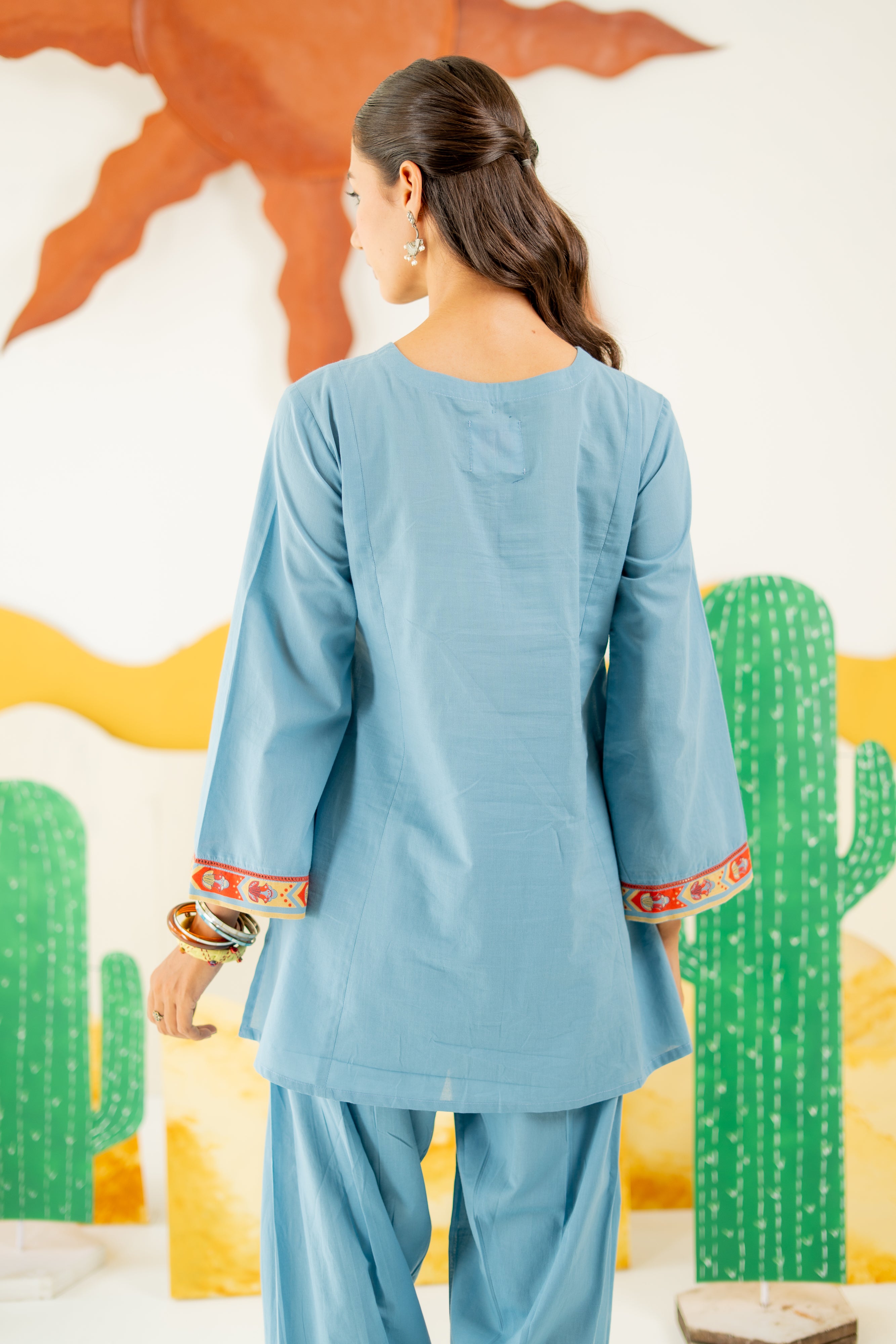 HERITAGE BLUE MAYARA KURTA AND FARSI SALWAR SET OF 3