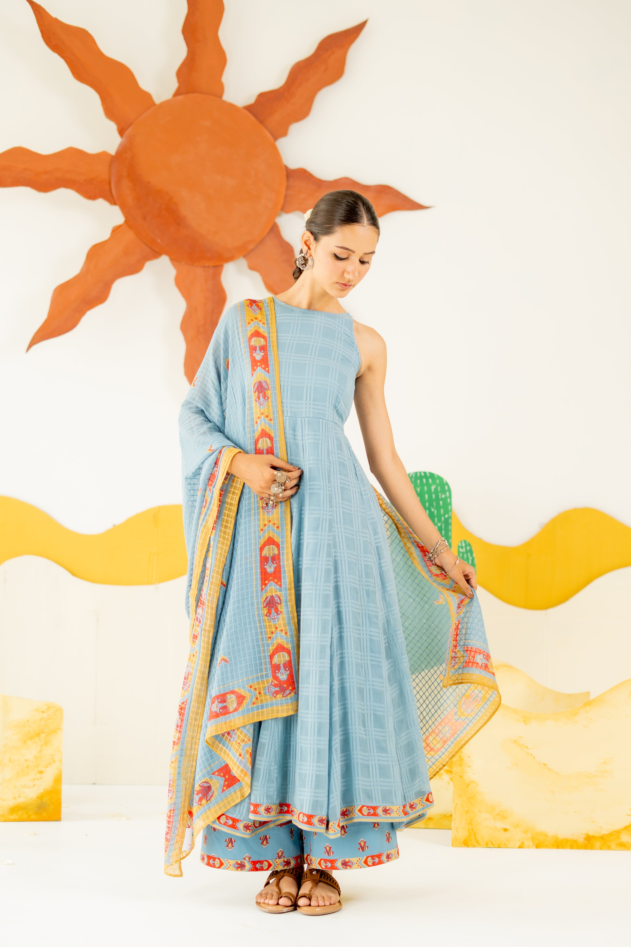 HERITAGE BLUE  MRINALINI ANARKALI SET OF 3