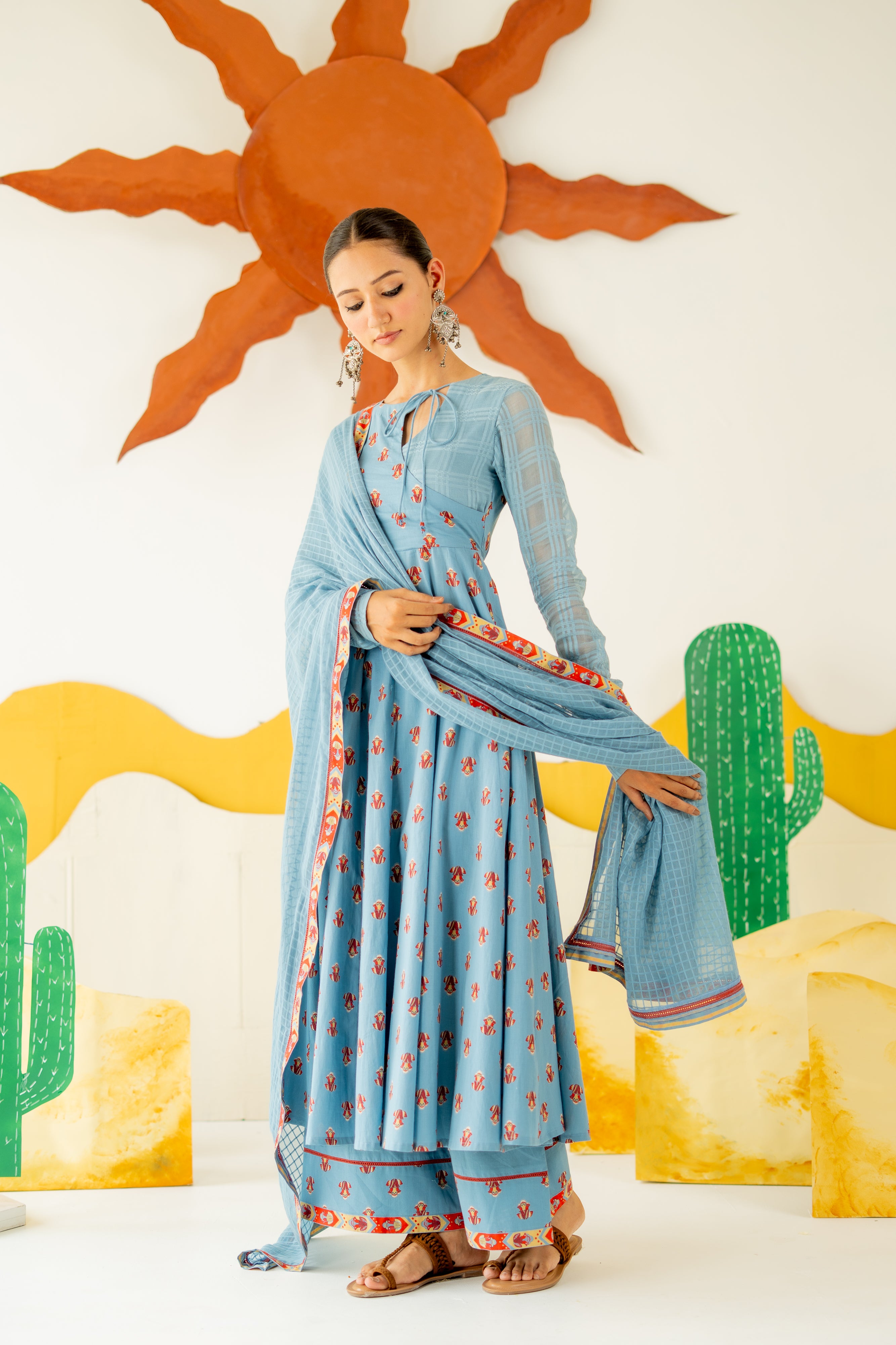 HERITAGE BLUE MRIDUL ANARKALI SET OF 3