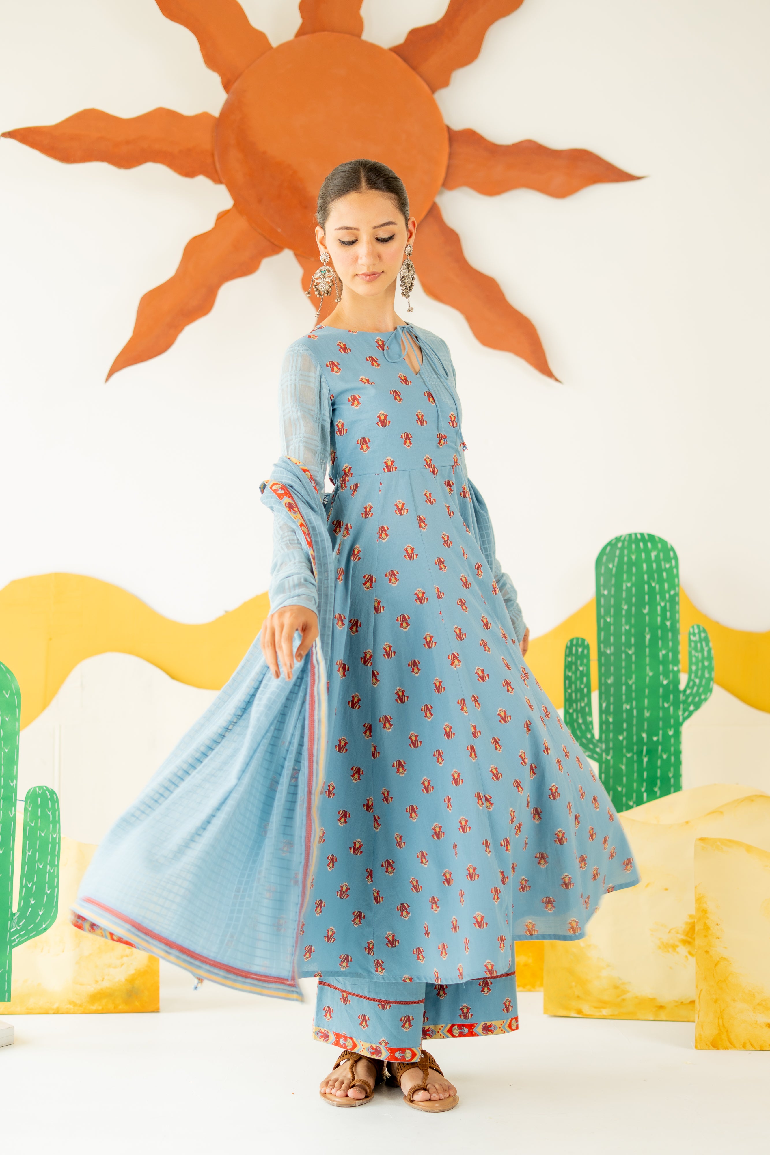 HERITAGE BLUE MRIDUL ANARKALI SET OF 3