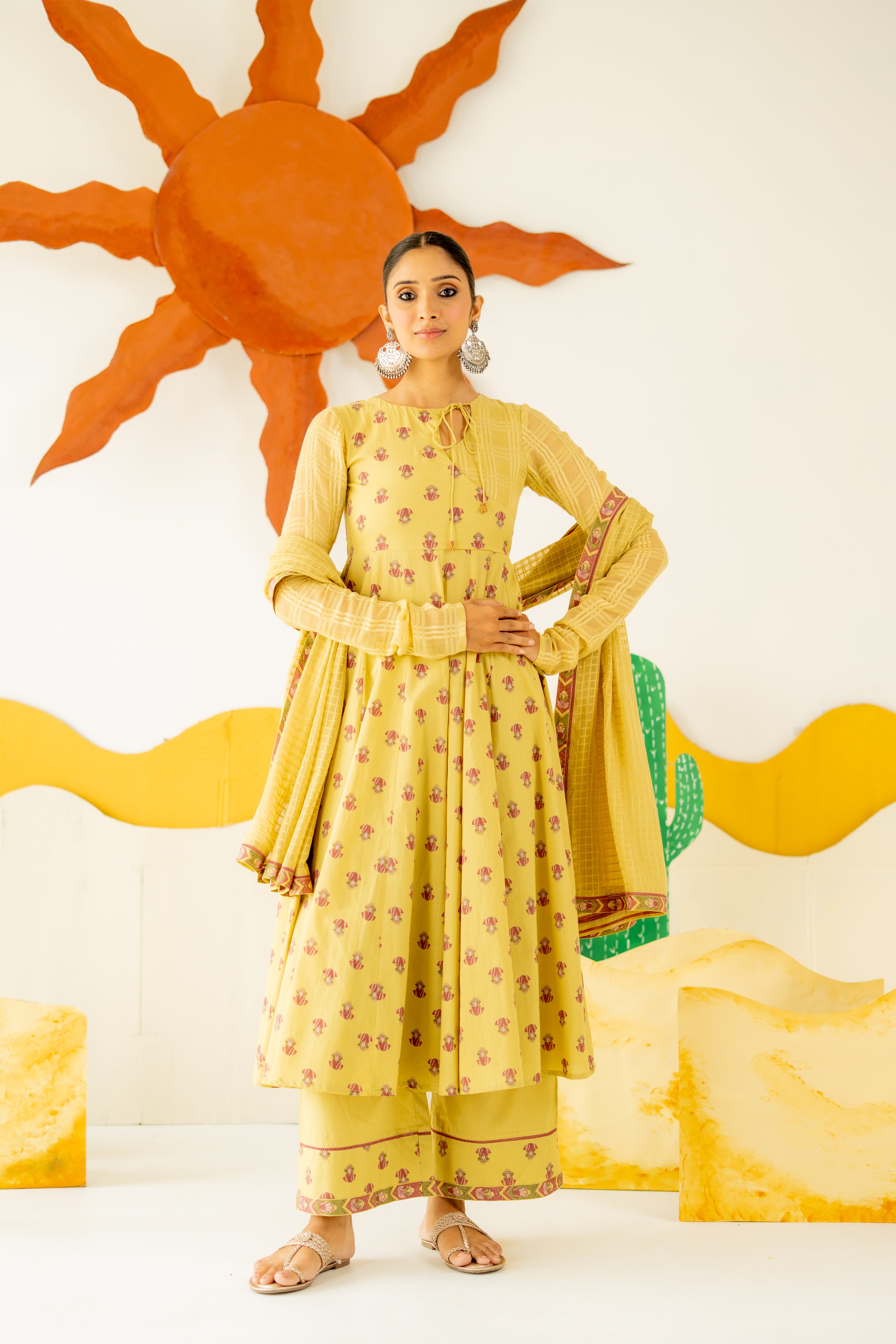 WARM OLIVE MRIDUL ANARKALI SET OF 3