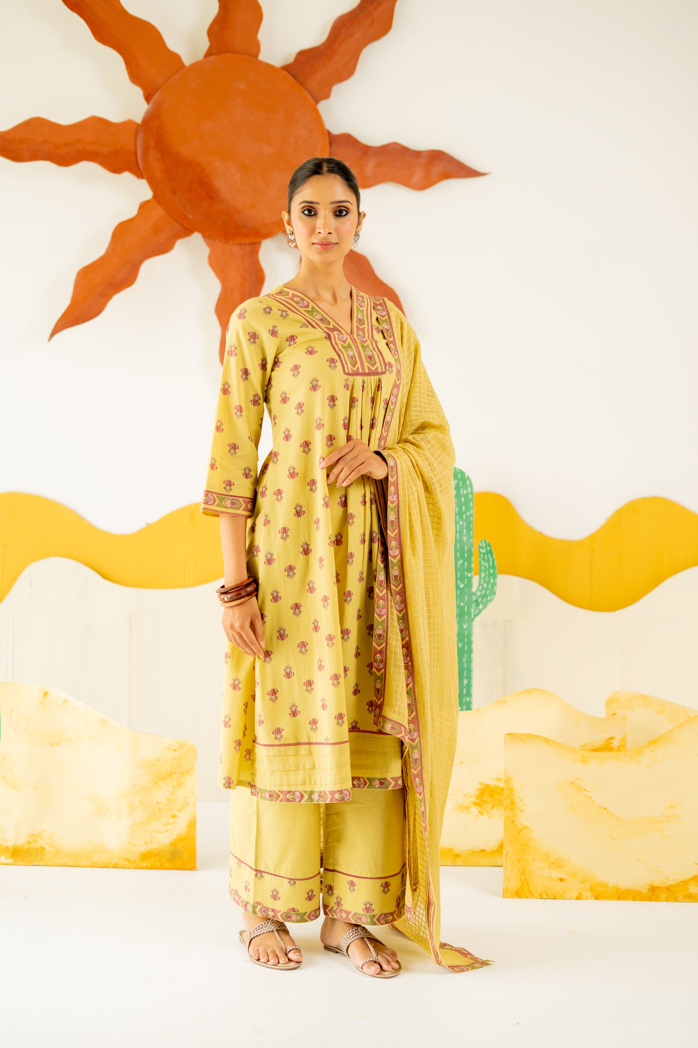 WARM OLIVE RAUNAQ KURTA SET OF 3