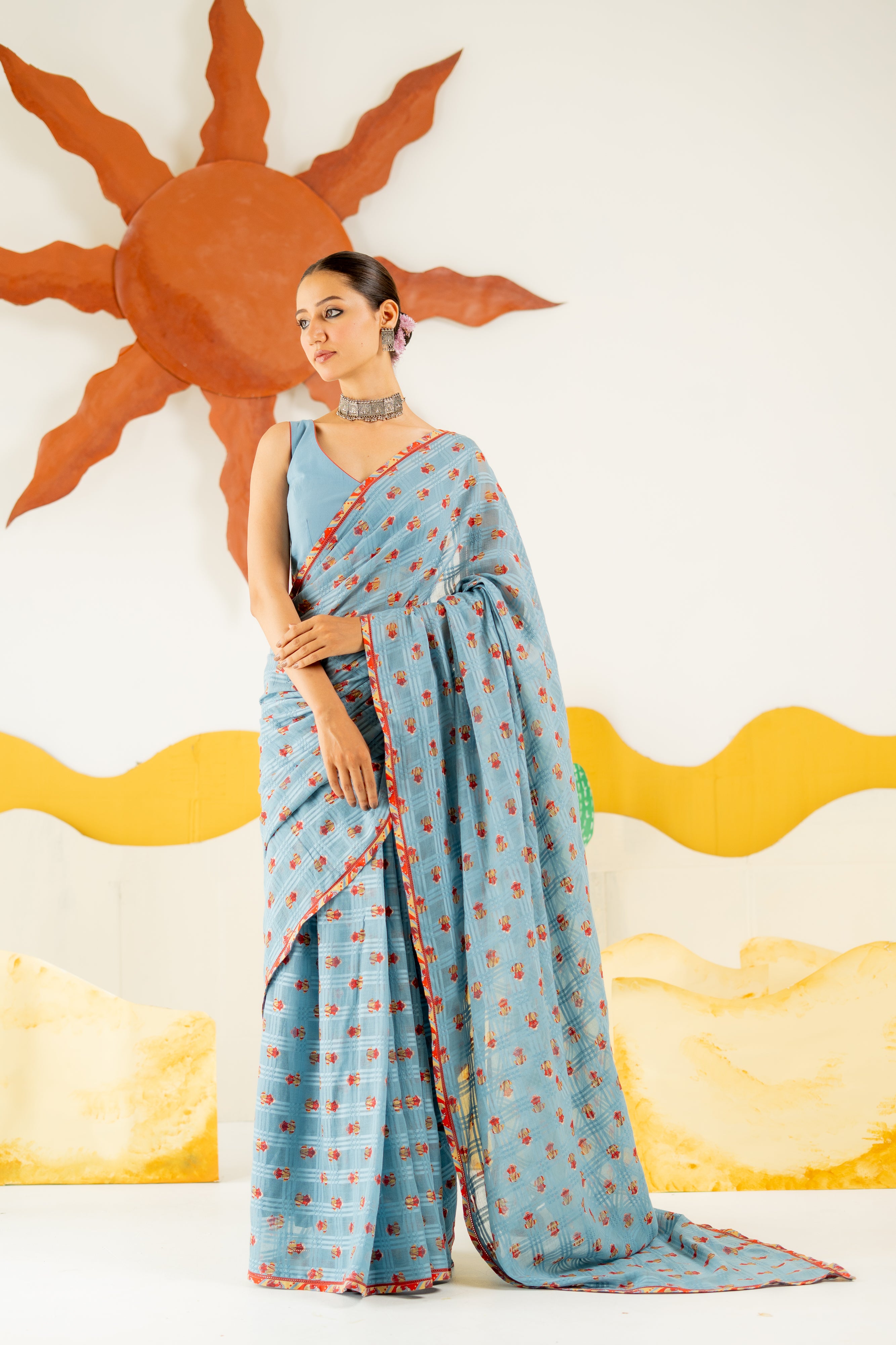 HERITAGE BLUE AVANI SAREE WITH UNSTITCHED BLOUSE