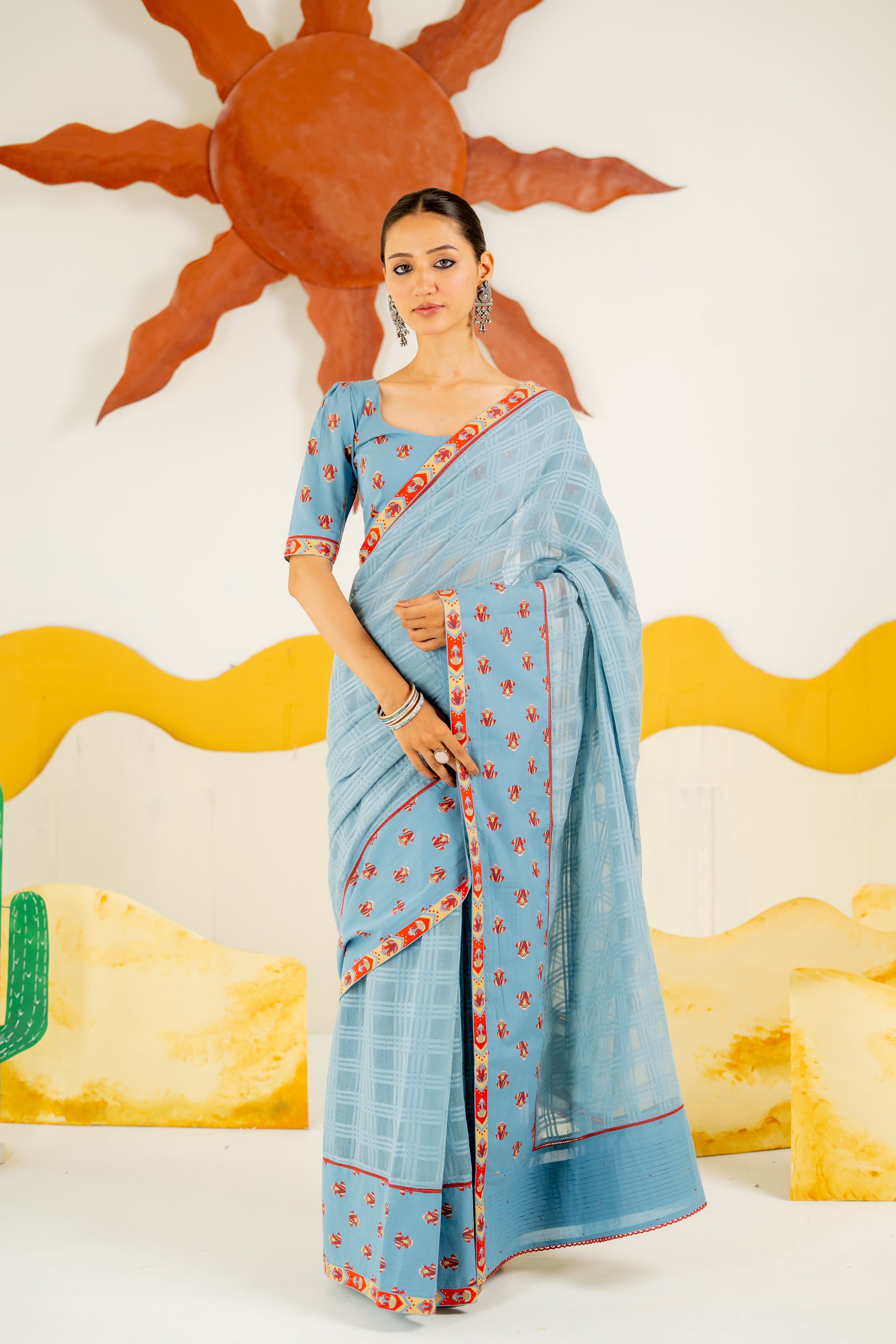 HERITAGE BLUE VASUNDHARA SAREE WITH UNSTITCHED BLOUSE