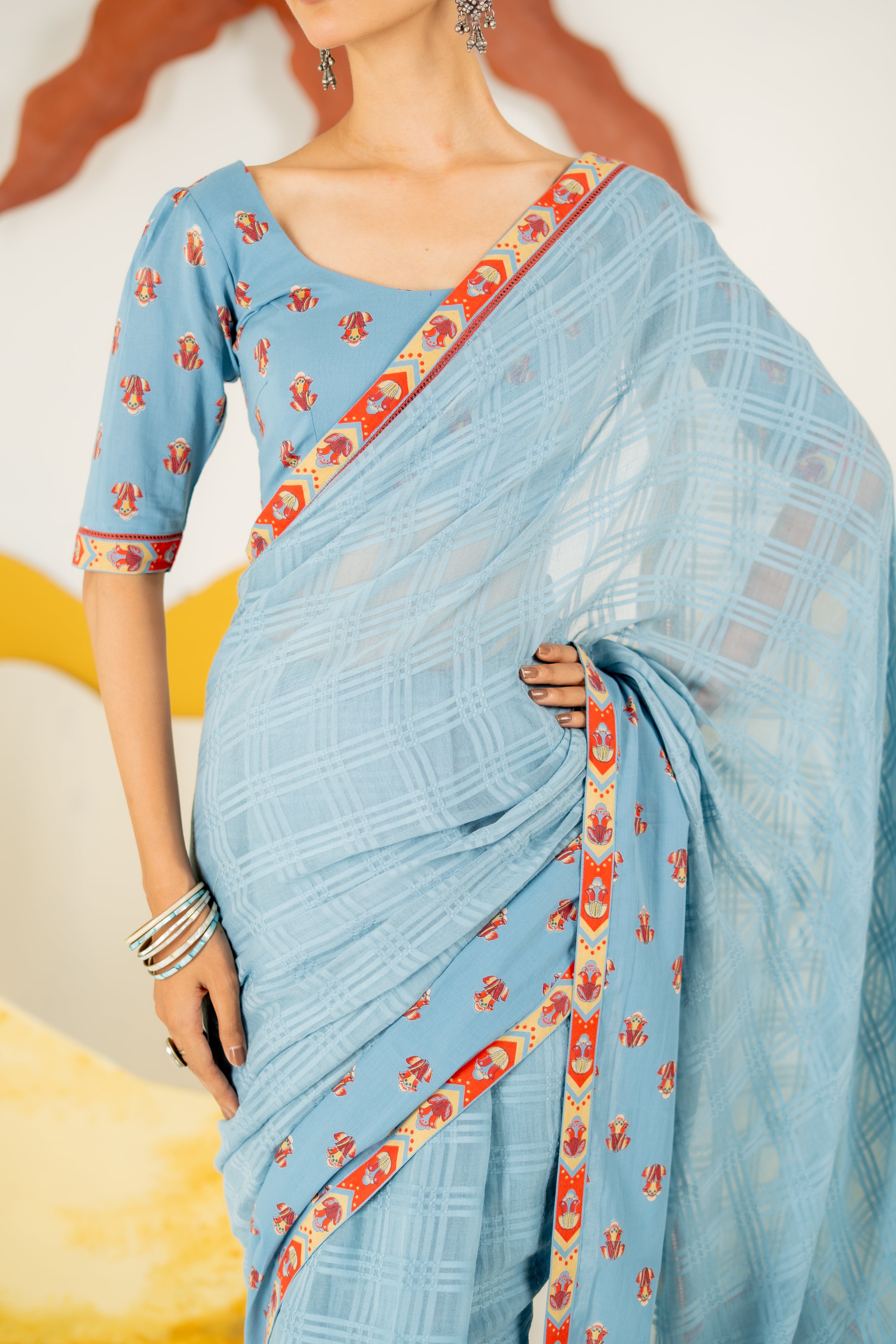 HERITAGE BLUE VASUNDHARA SAREE WITH UNSTITCHED BLOUSE