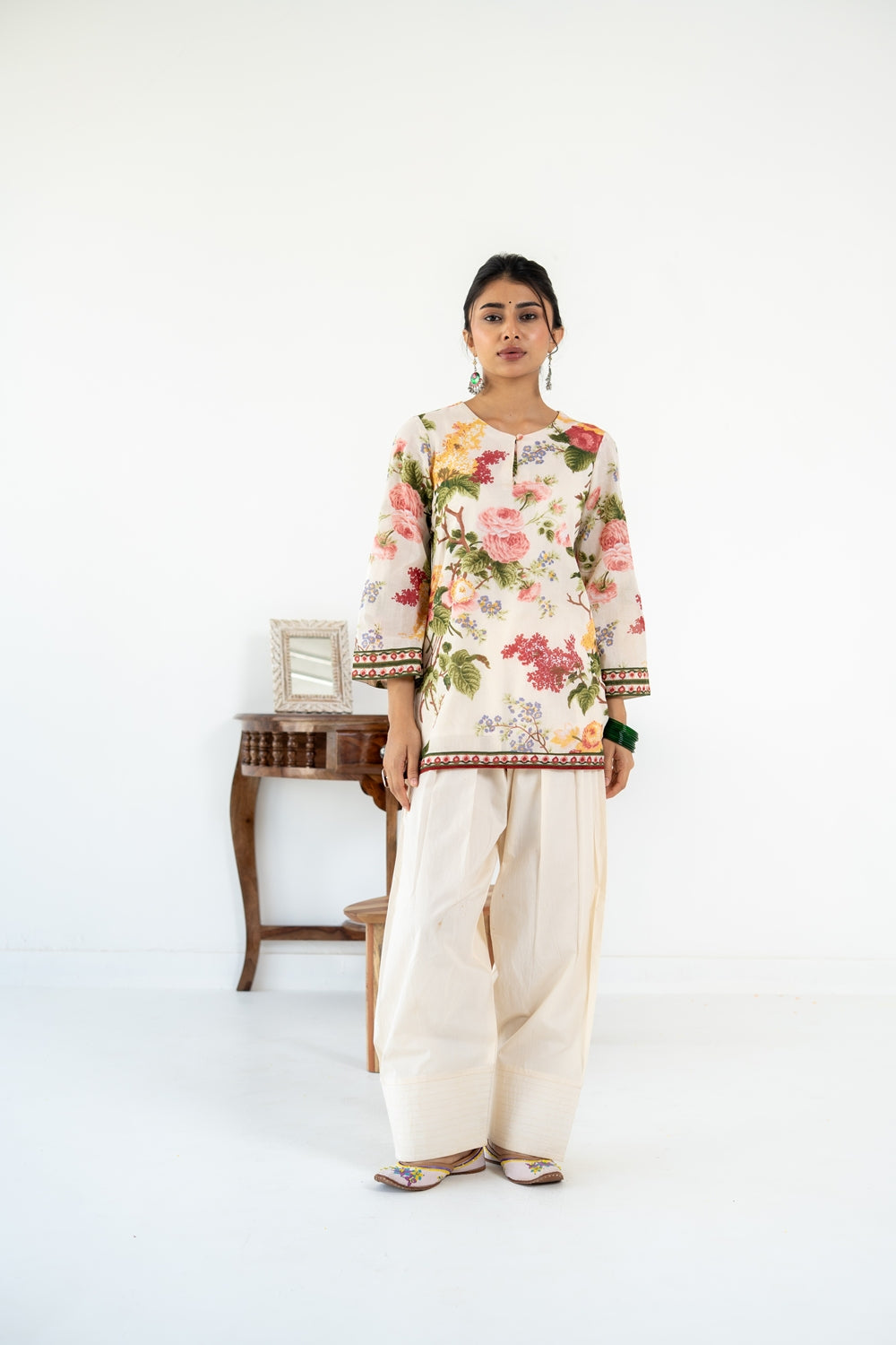 OFF WHITE  NEHER KURTA WITH FARSI SALWAR  SET OF 3