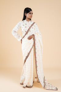 OFF WHITE SAUMYA SAREE WITH UNSTITCHED BLOUSE  PCS