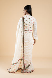 OFF WHITE SAUMYA SAREE WITH UNSTITCHED BLOUSE  PCS