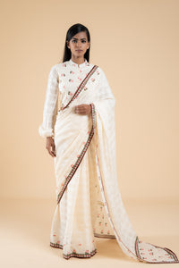 OFF WHITE SAUMYA SAREE WITH UNSTITCHED BLOUSE  PCS