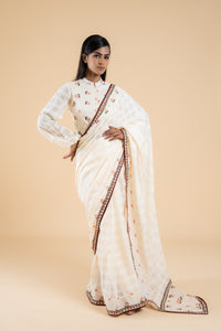 OFF WHITE SAUMYA SAREE WITH UNSTITCHED BLOUSE  PCS