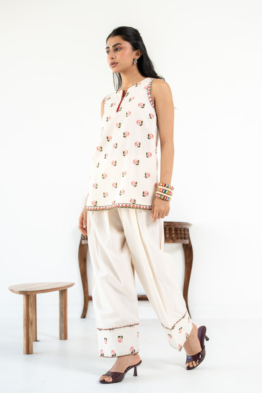 OFF WHITE  ROOH KURTA WITH FARSI SALWAR  SET OF 3