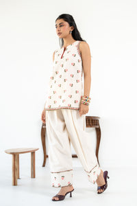 OFF WHITE  ROOH KURTA WITH FARSI SALWAR  SET OF 3