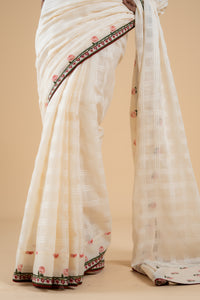 OFF WHITE SAUMYA SAREE WITH UNSTITCHED BLOUSE  PCS