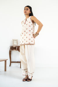 OFF WHITE  ROOH KURTA WITH FARSI SALWAR  SET OF 3
