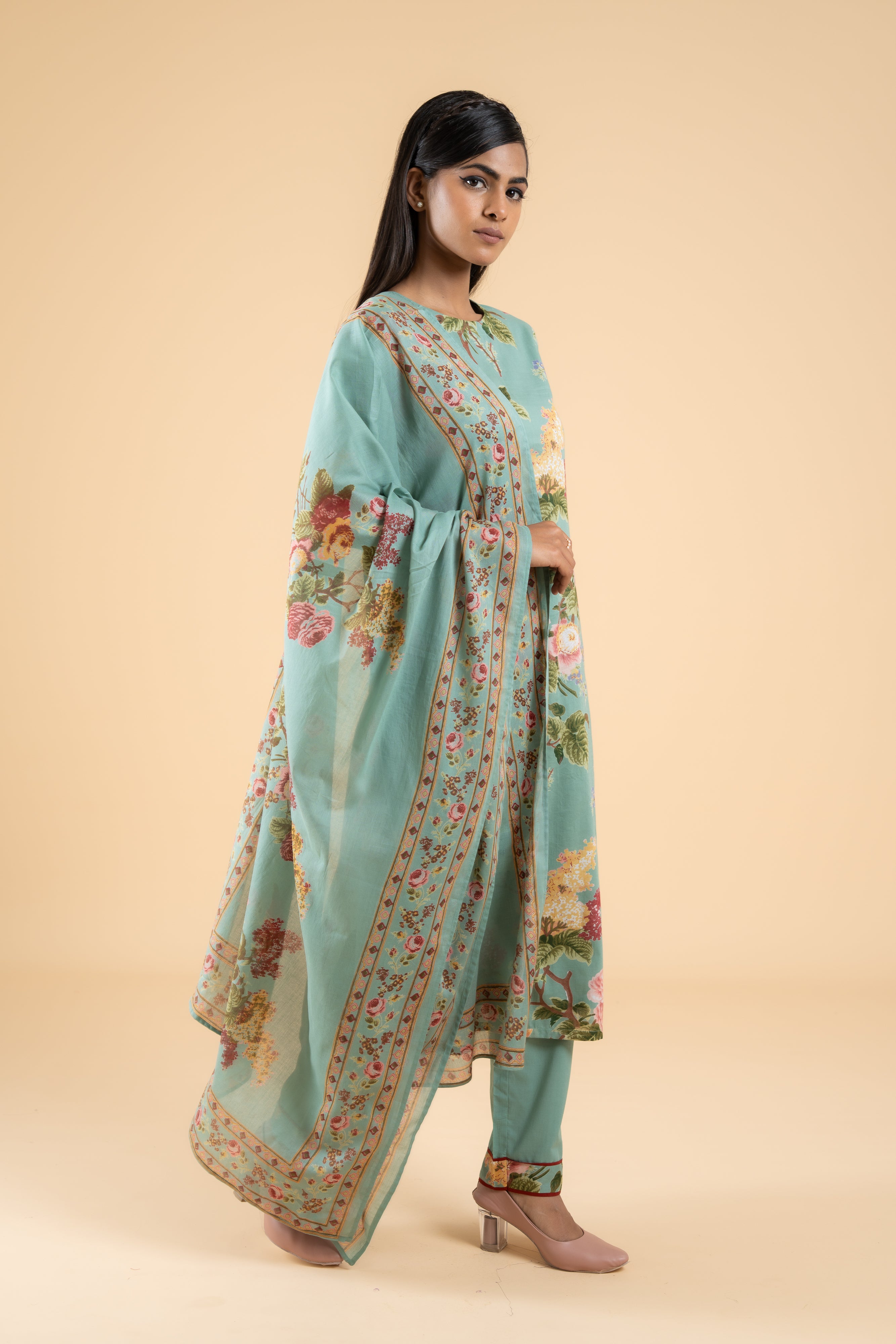 SAGE GREEN PUSHP KURTA SET OF 3