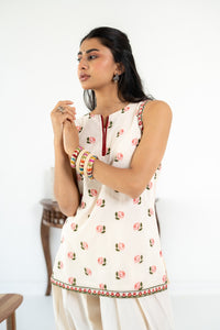 OFF WHITE  ROOH KURTA WITH FARSI SALWAR  SET OF 3