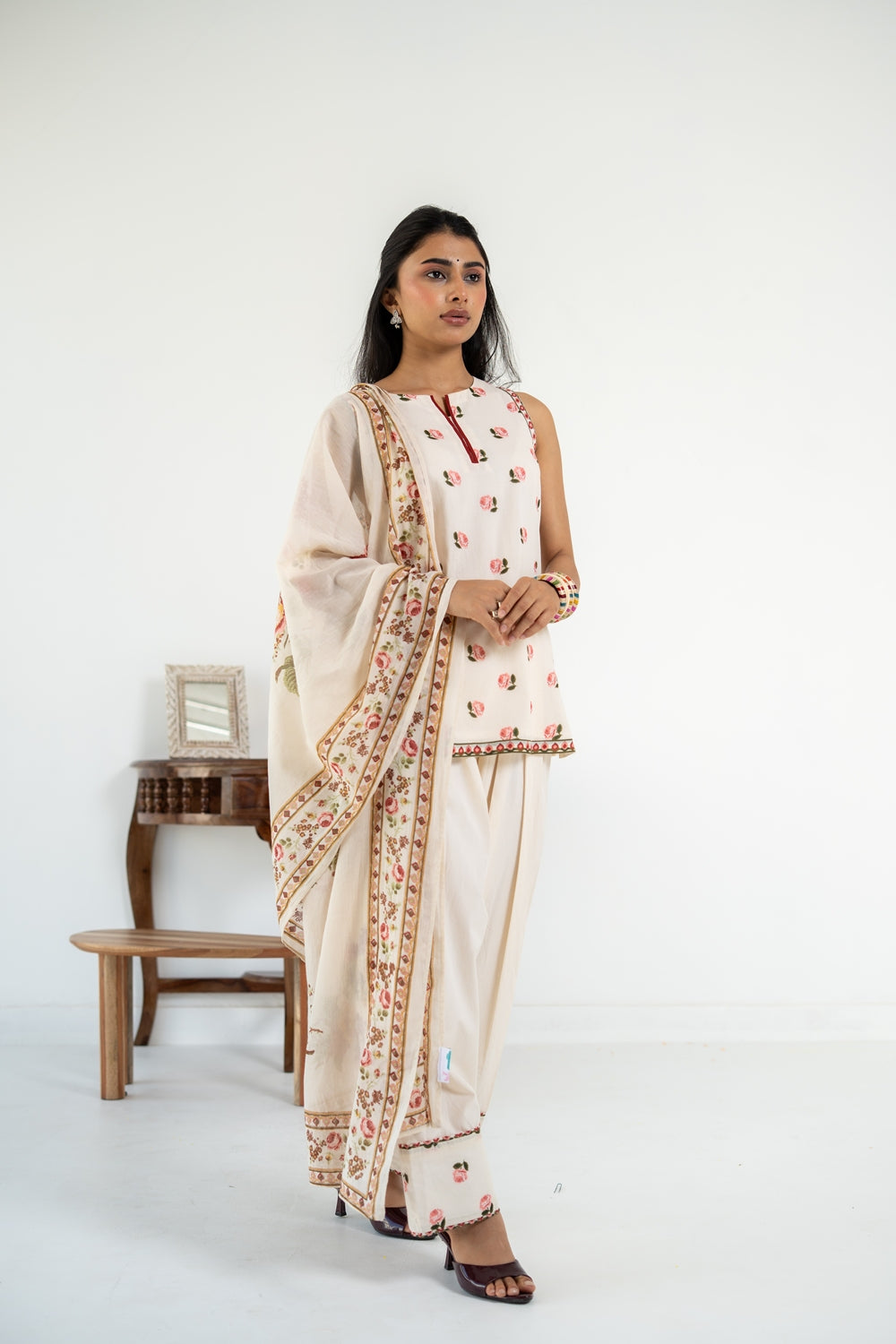 OFF WHITE  ROOH KURTA WITH FARSI SALWAR  SET OF 3